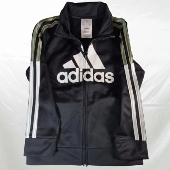 Adidas Jacket Boys Size 5 Logo Black Full Zip Stripes - Picture 4 of 6